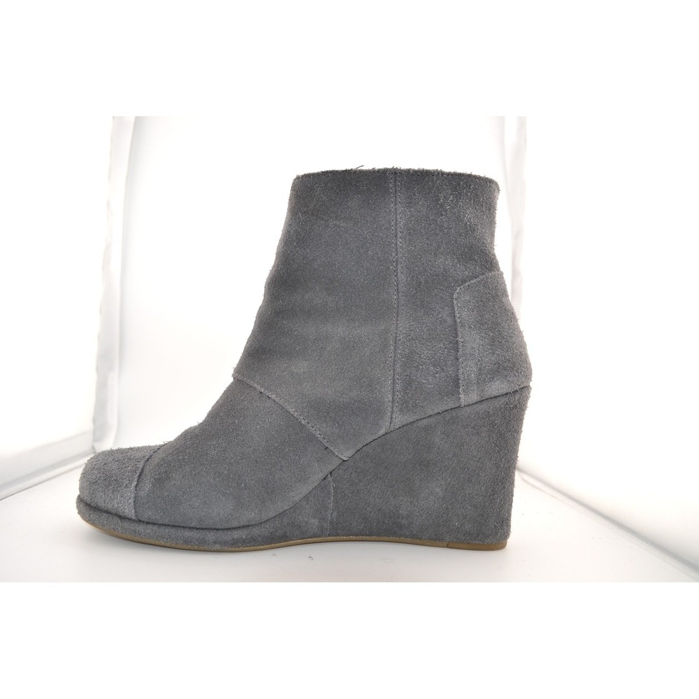 TOMS Women's Grey Suede Wedge Ankle Boots Size 9 US Casual‎ Heeled Booties